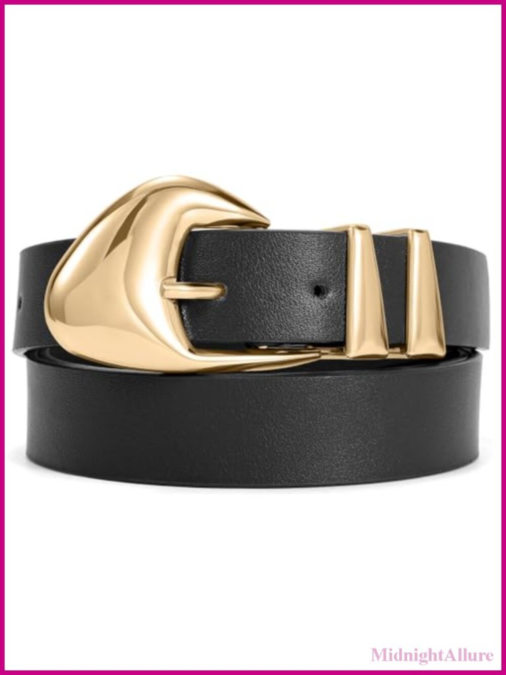 Women's Synthetic Leather Belt with Gold Buckle, Adjustable Jeans Pants Waist